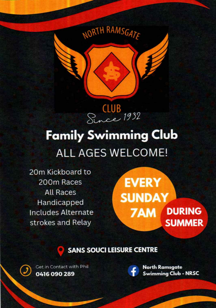 Family Swimming Club ALL AGES WELCOME! 20m Kickboard to 200m Races All Races Handicapped Includes Alternate strokes and Relay at SANS SOUCI LEISURE CENTRE